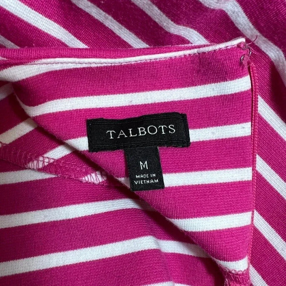 Talbots Striped Dress Medium Pink White Sleeveless A Line Stretch Knit Preppy - Picture 9 of 9